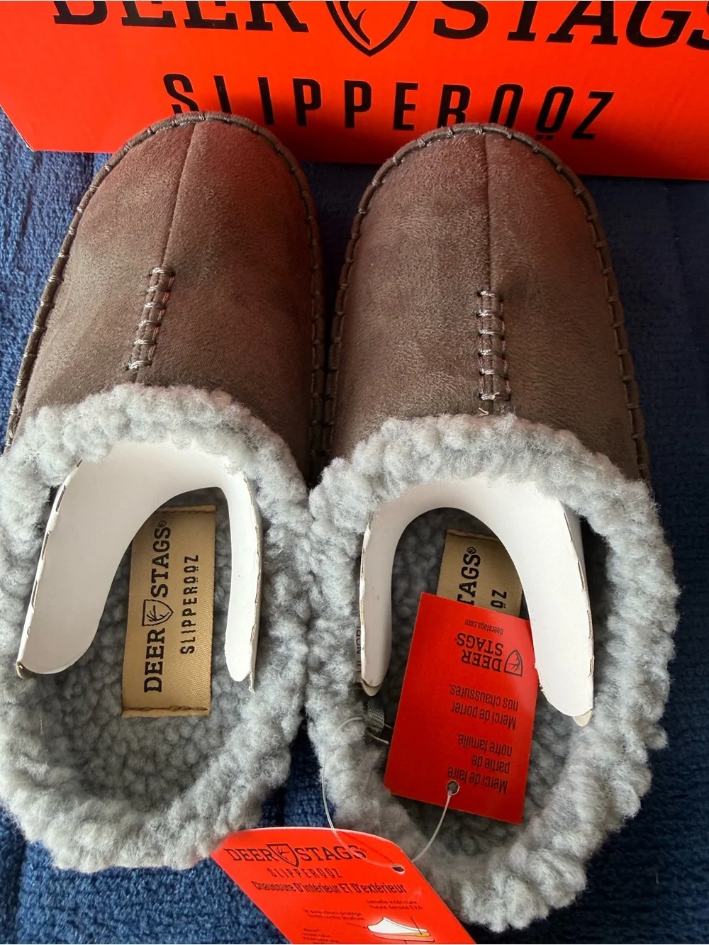 Deer Stags Kids Lil Nordic Suede Slippers Faux Shearling Lining Sz 3Y Charcoal
